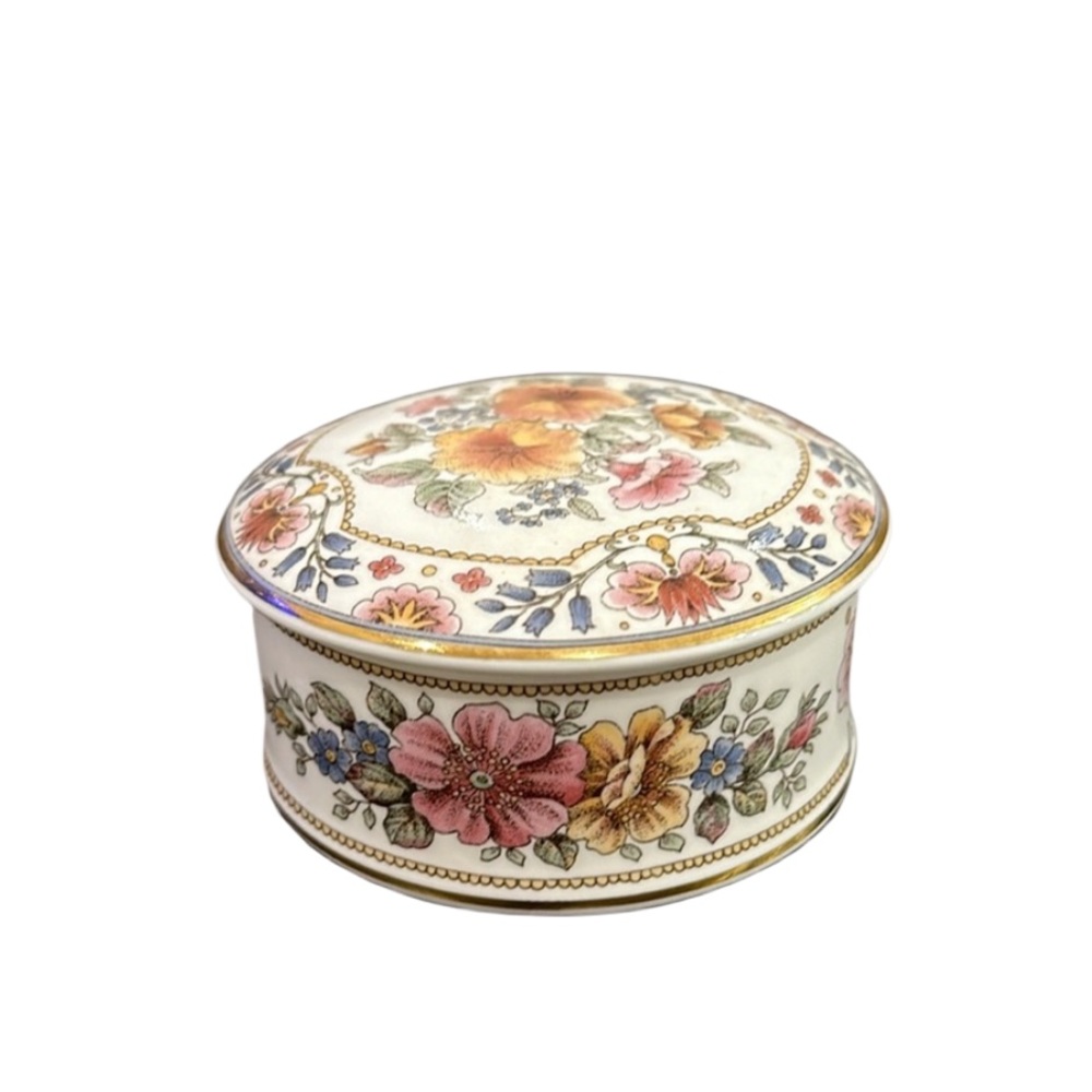 Vintage Elizabethan Falcon China Jewelry Box Trinket Box Staffordshire England